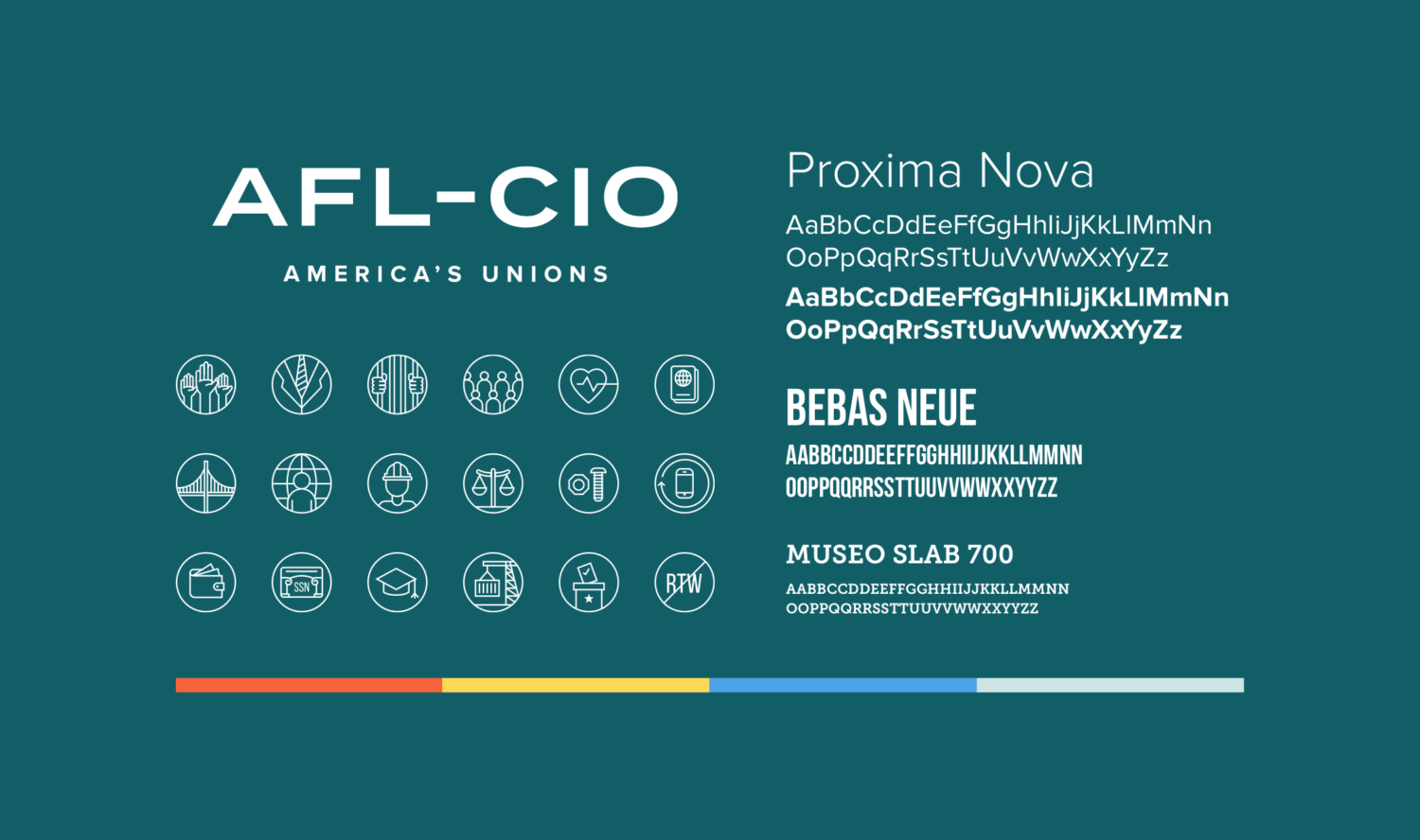 Image of the updated typography, color palette, and iconography for AFL-CIO created by Teal Media