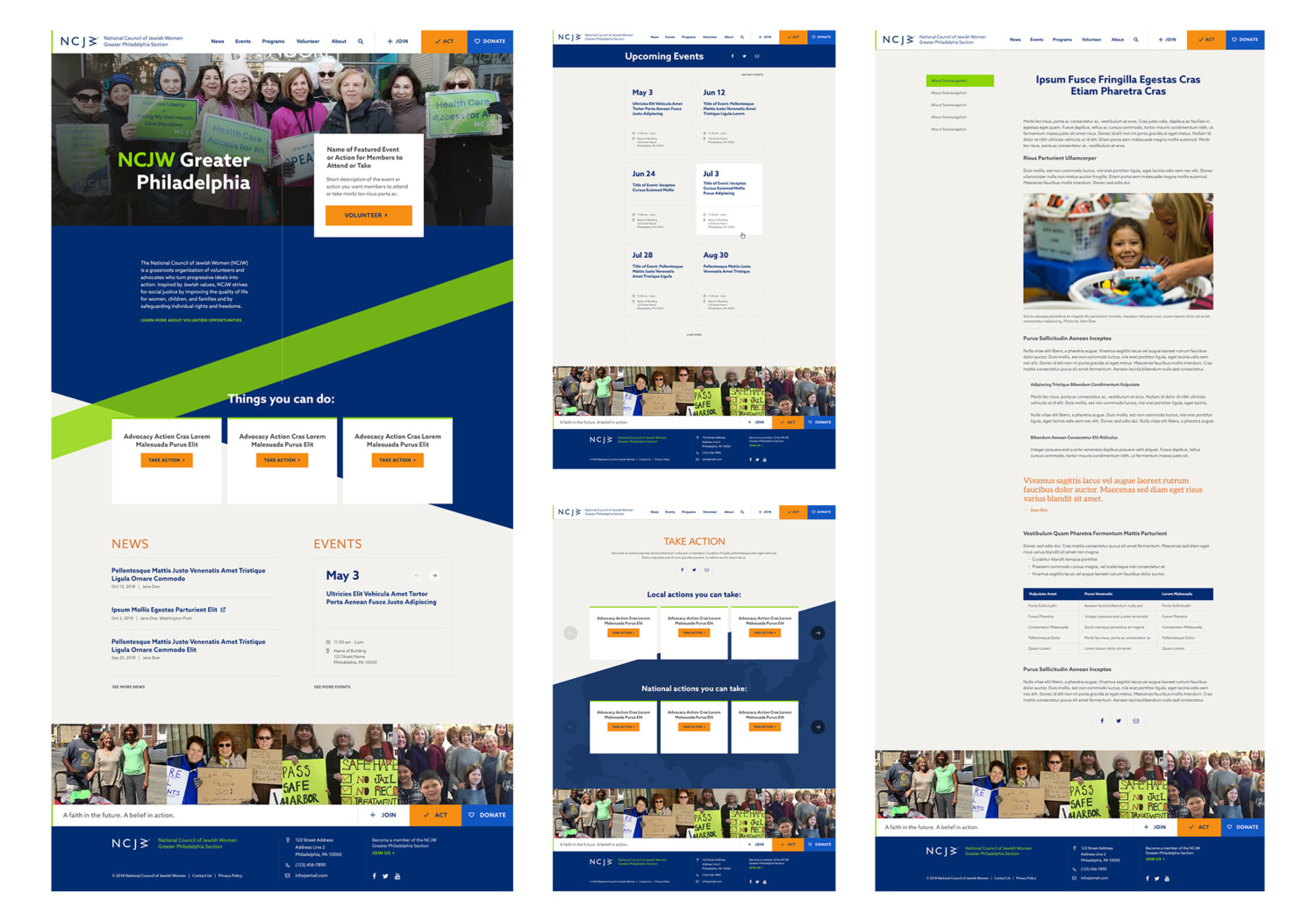 Collage of page templates for an NCJW section
