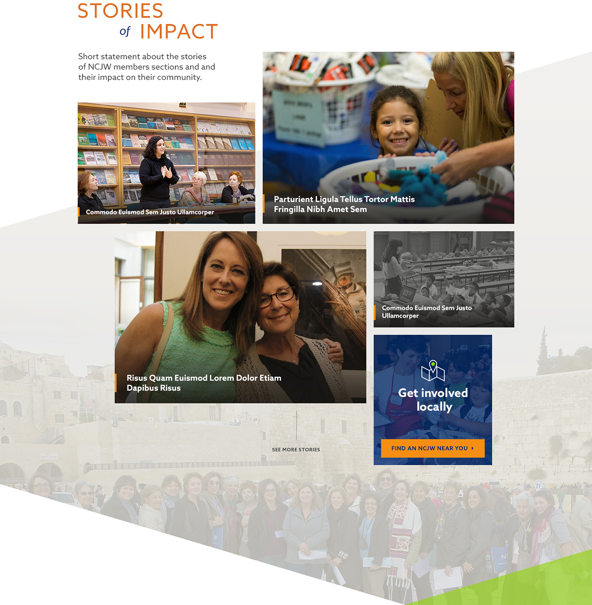 Featured impact stories area of the homepage of the website