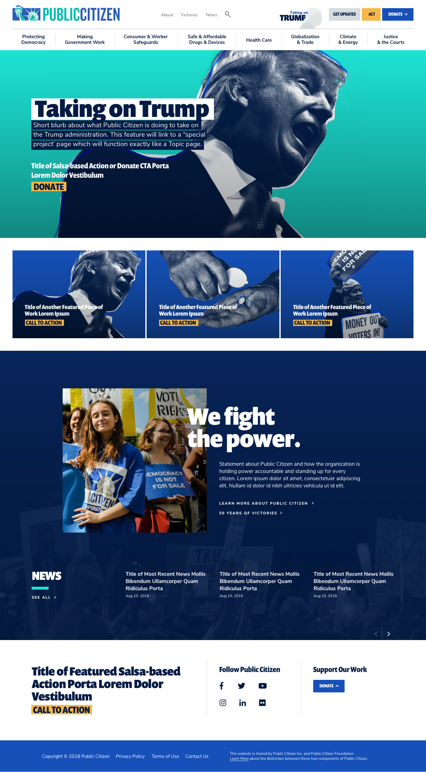 Image of the redesigned homepage for Public Citizen's website
