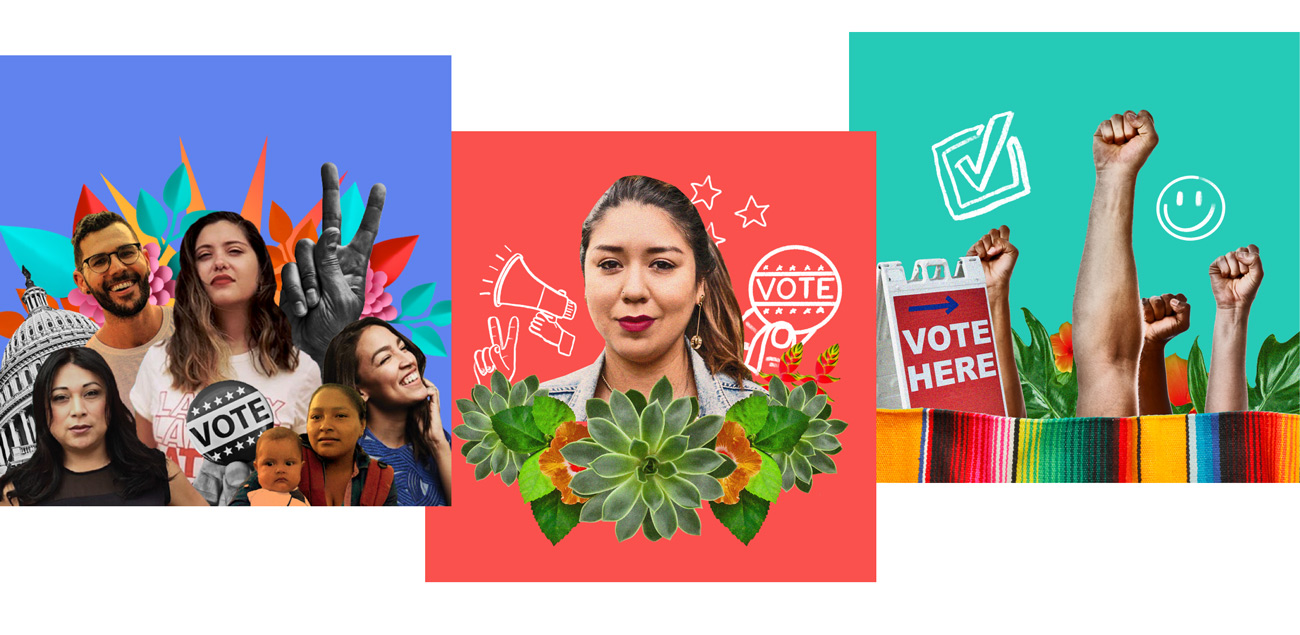 A series of custom illustrations that Teal and the nonprofit Voto Latino developed together as part of their website redesign process.