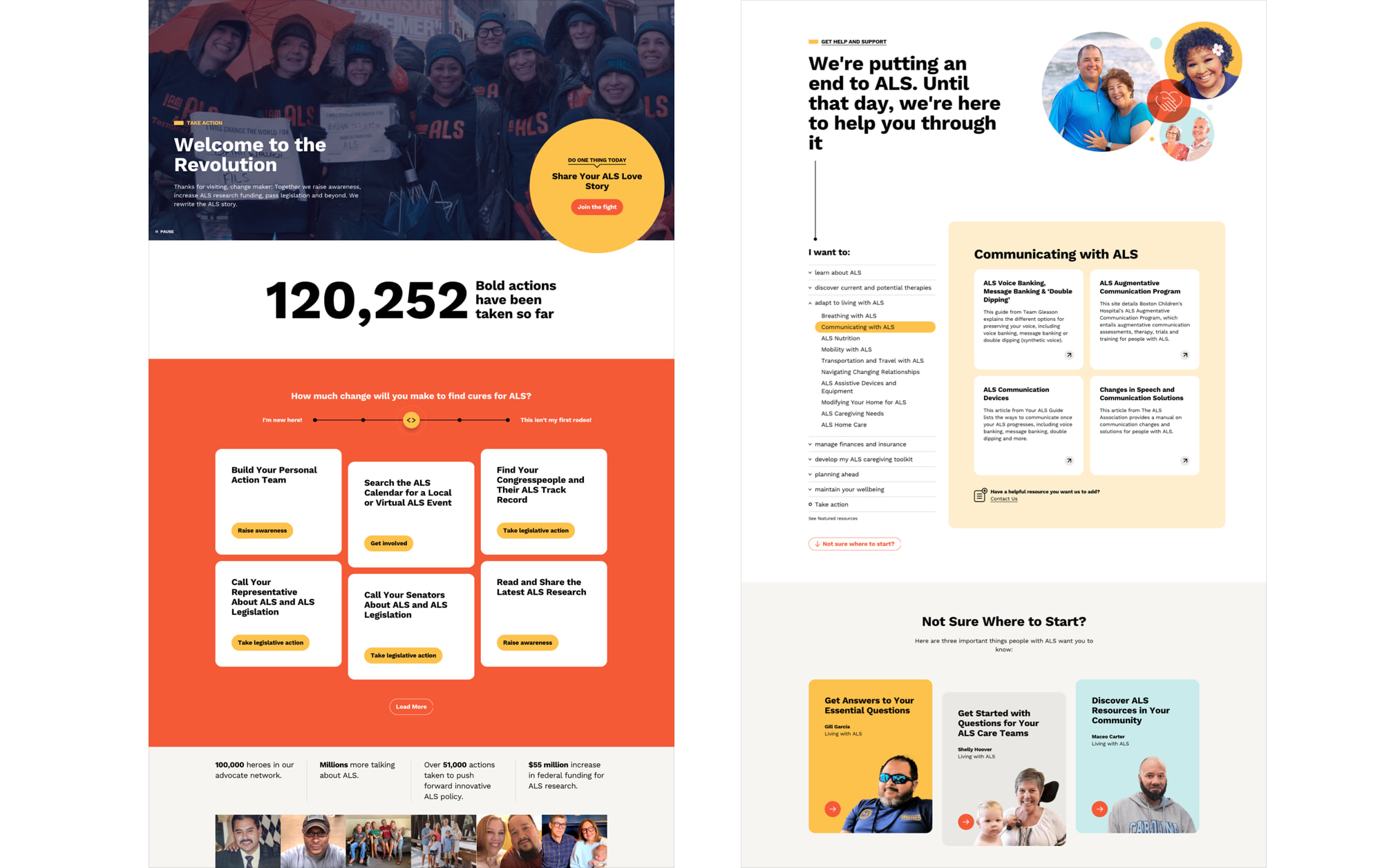 Two design compositions arranged side by side, showing the homepage and the Get Help and Support page