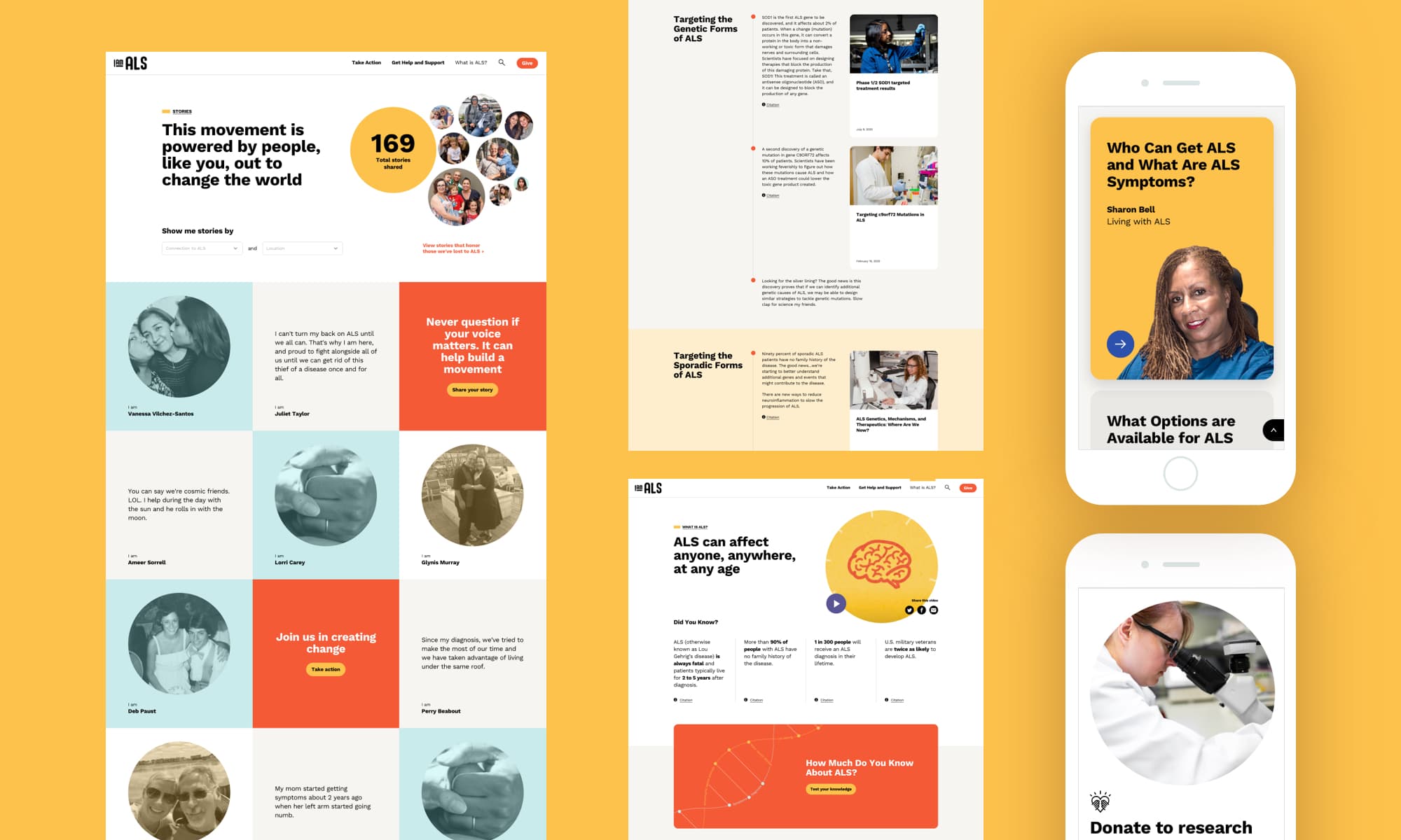 Collage of other design compositions for desktop and mobile, arranged on a yellow background