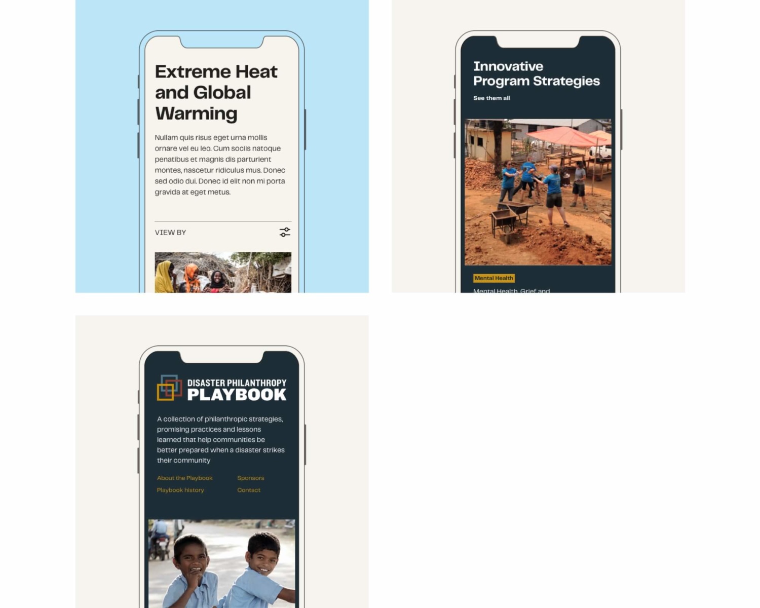 Mobile website designs for the Disaster Philanthropy Playbook