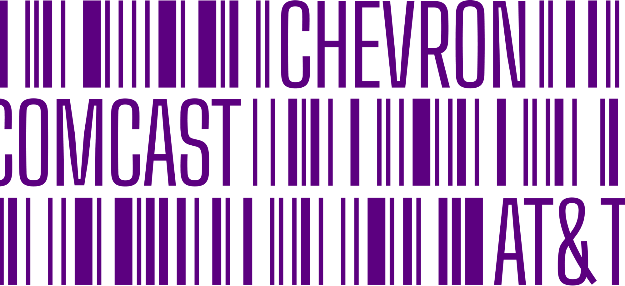 Composite of corporate names mixed with barcodes