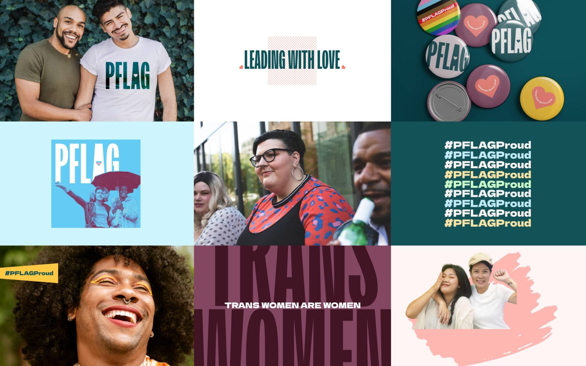 A collage of photos and graphics for the PFLAG brand design