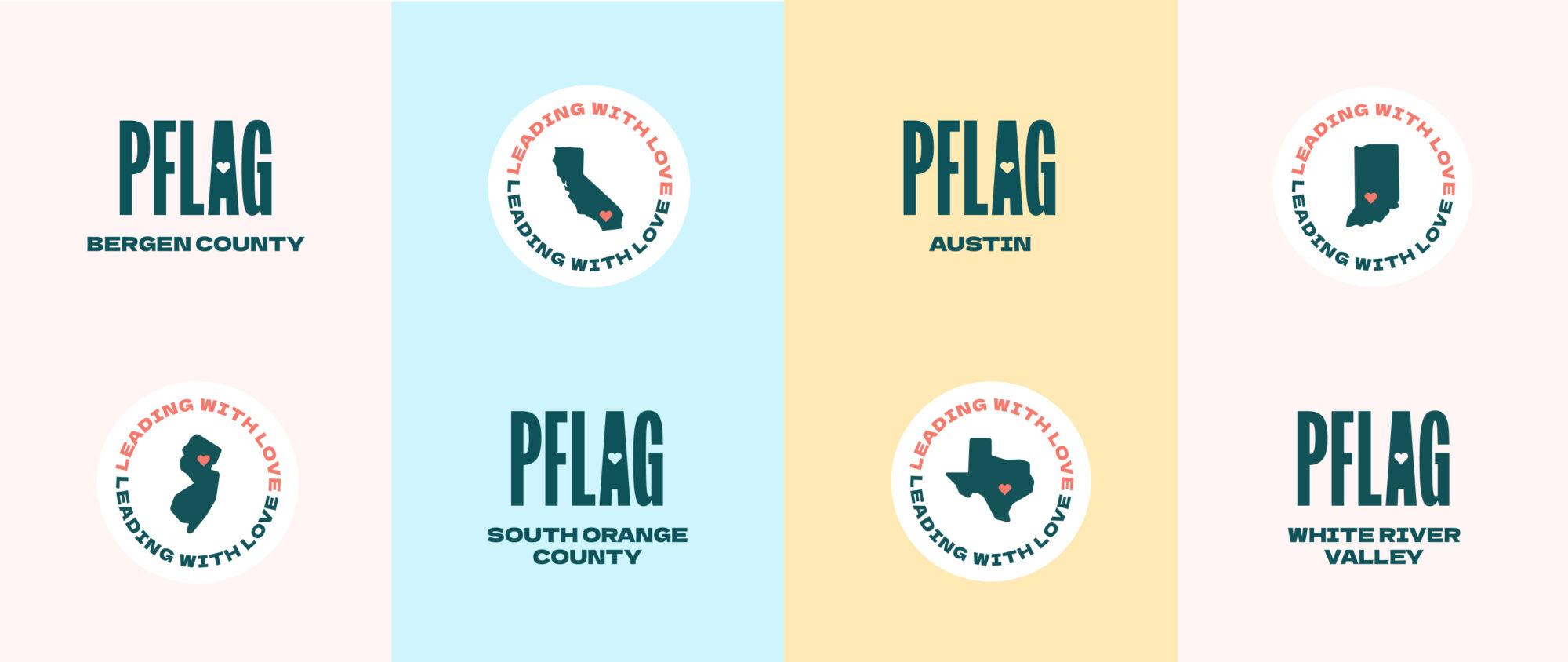 A grid of PFLAG chapter logos and their respective state badges.