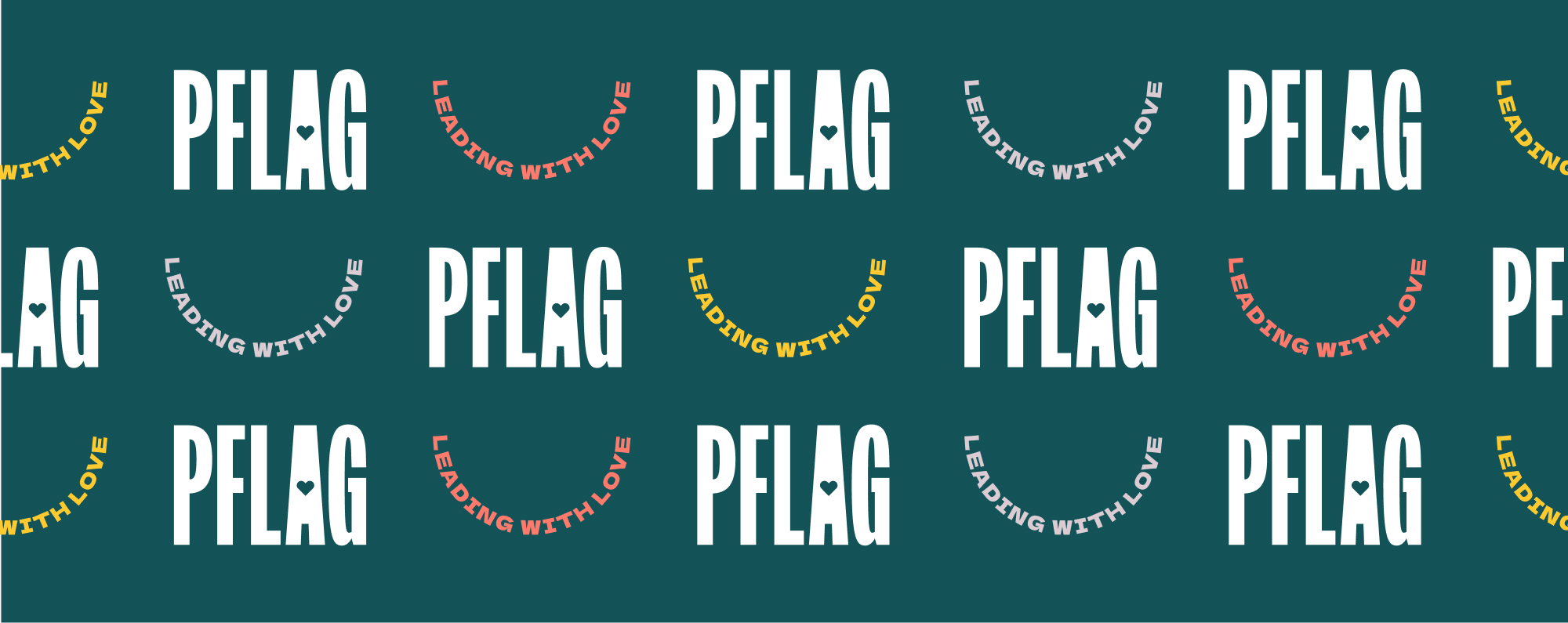 Pattern with PFLAG logo and tagline on dark green