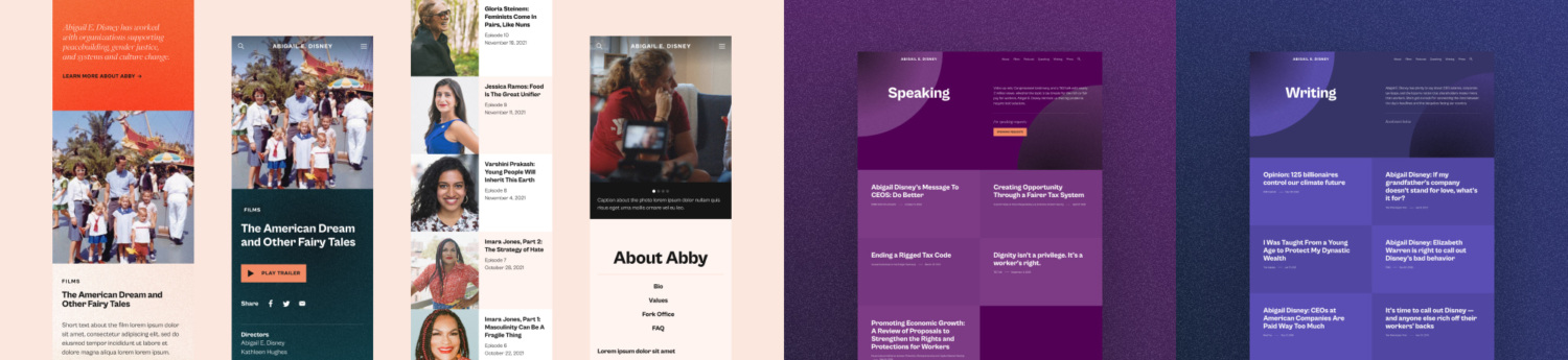 Collage of desktop and mobile page designs for the website