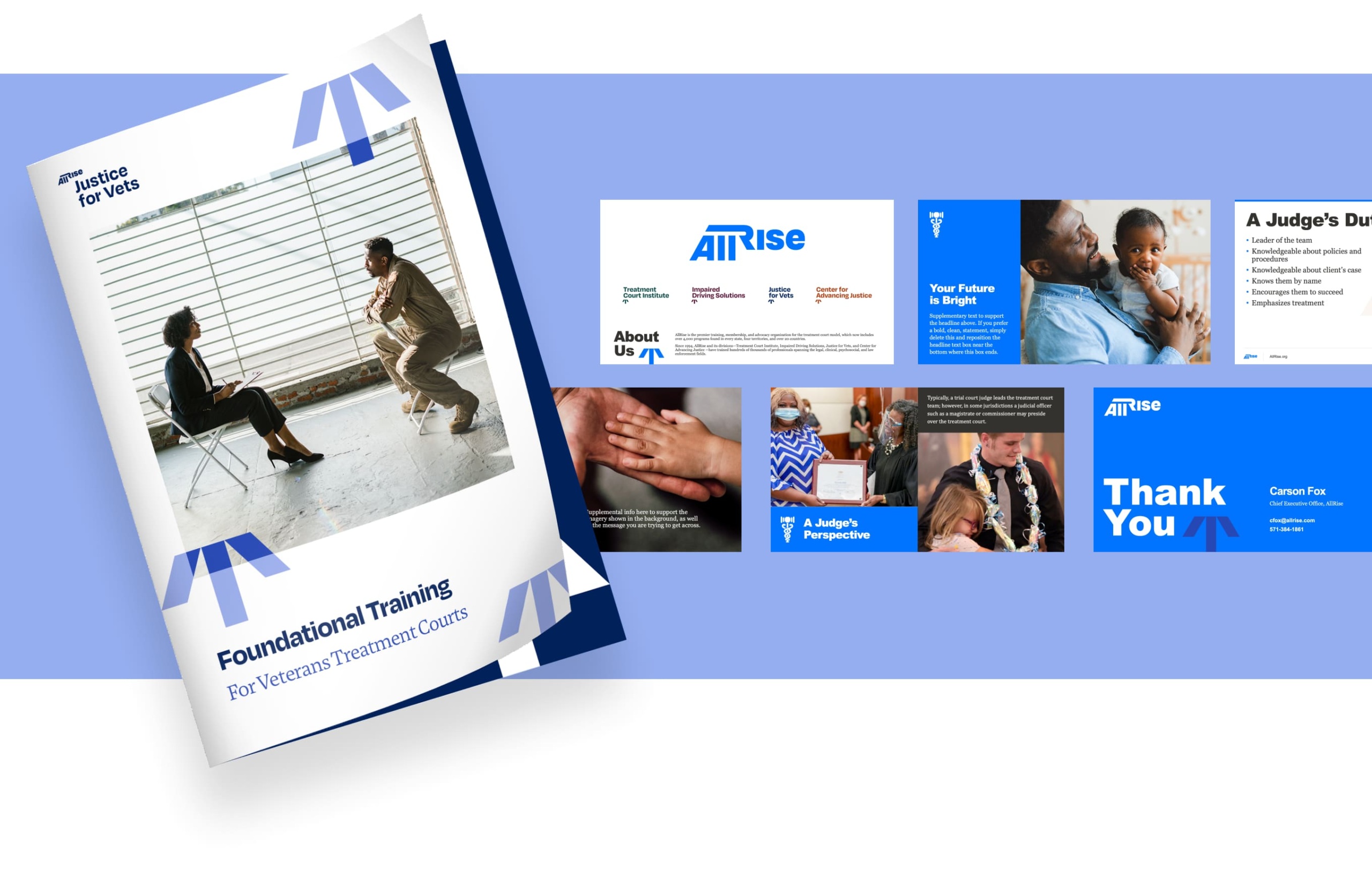 A sample selection of powerpoint slide templates and a publication cover design.