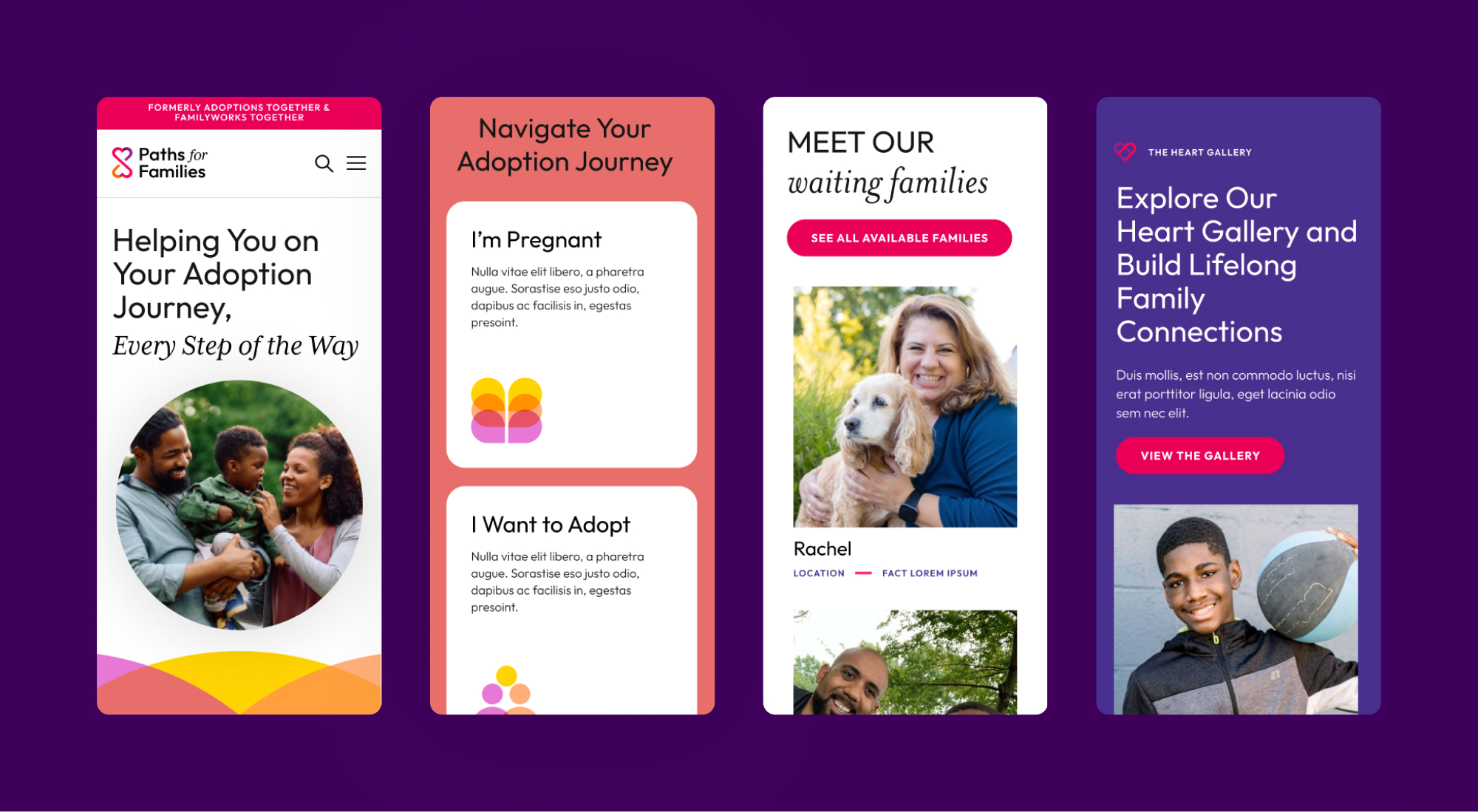 An array of four mobile designs from the Paths for Families website.