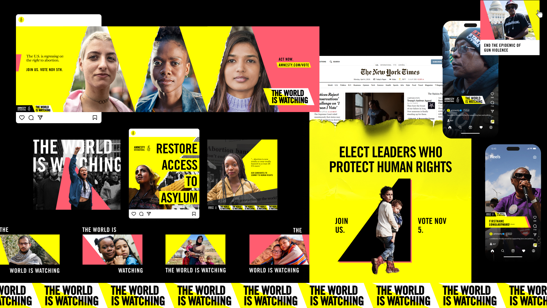 Collage of digital ads for Amnesty's 2024 Election campaign