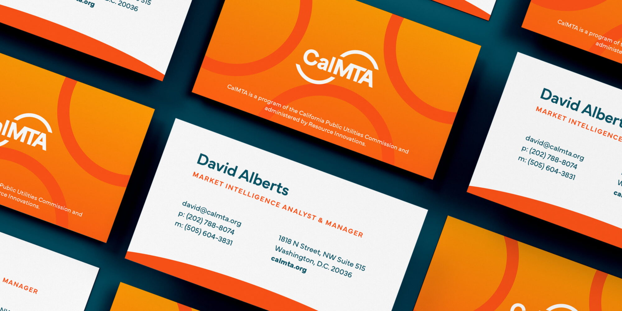Sample business card mockup using CalMTA brand styling