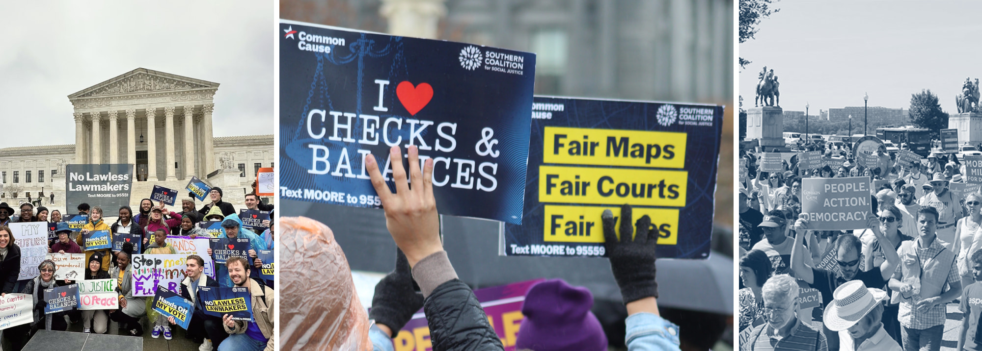 Collage of protesters at a rally