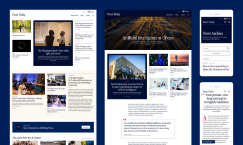 A collage of the Penn Today homepage, a series listing page, and two mobile comps.