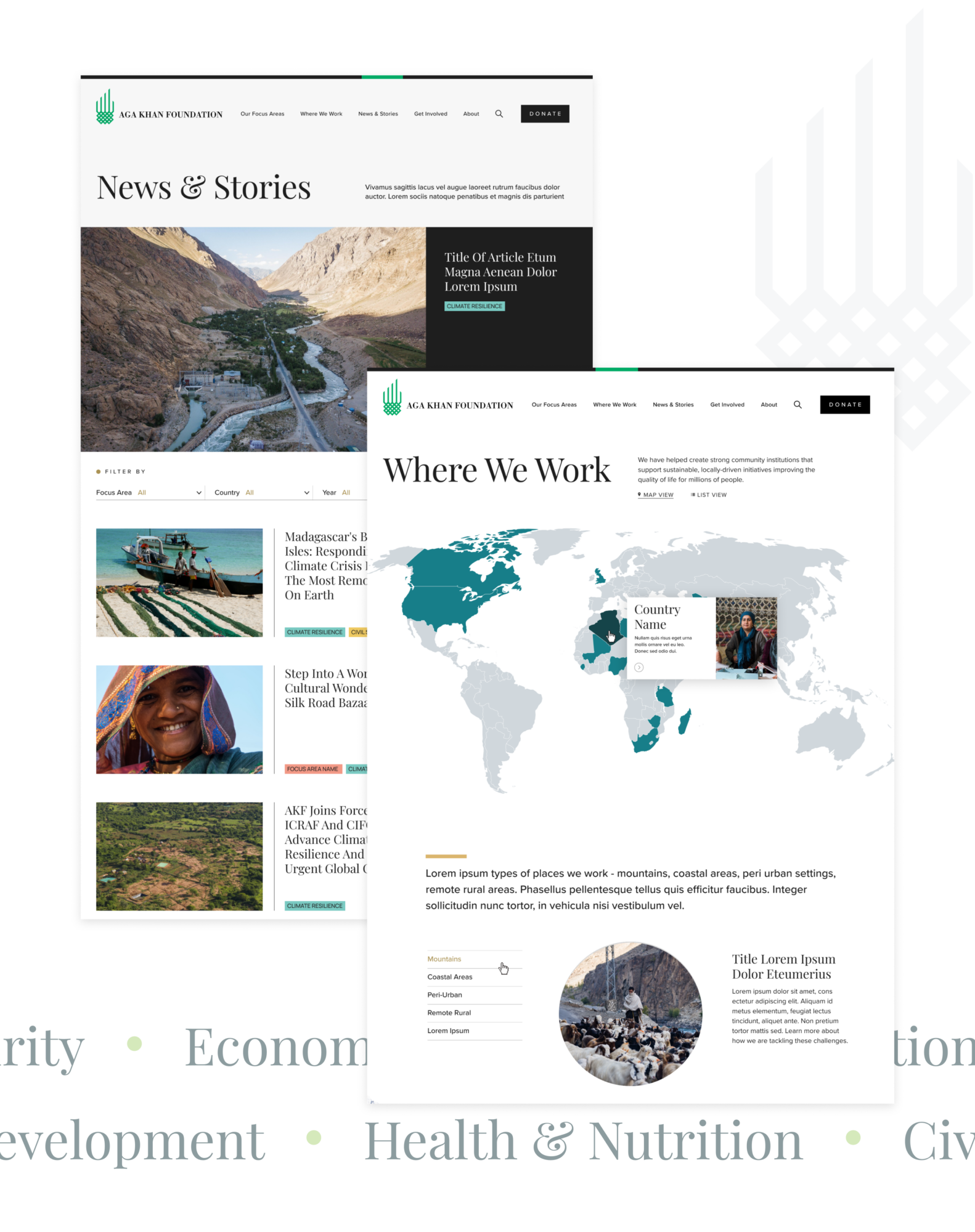 Collage of desktop version of akf.org as well as words and logo mark