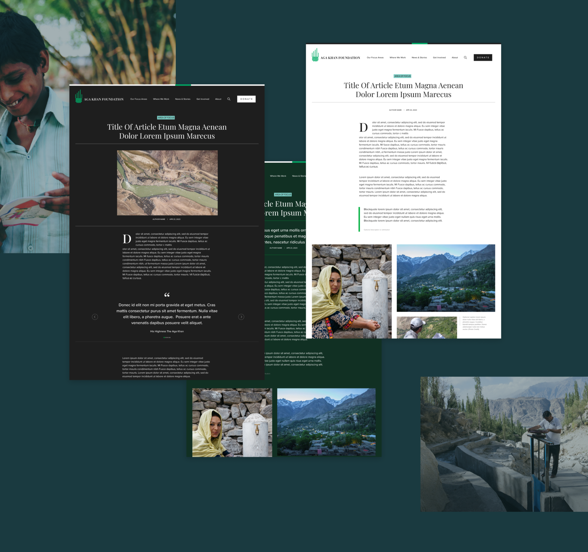 Collage of imagery and article pages from AKF.org