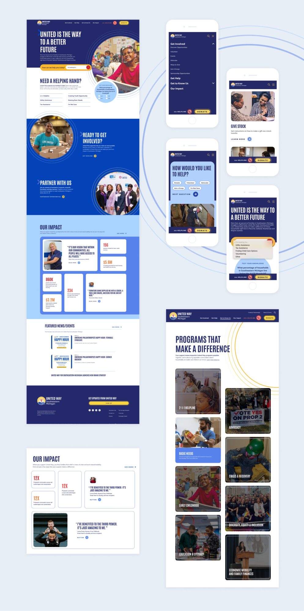 collage showing multiple pages of the website on both desktop and mobile