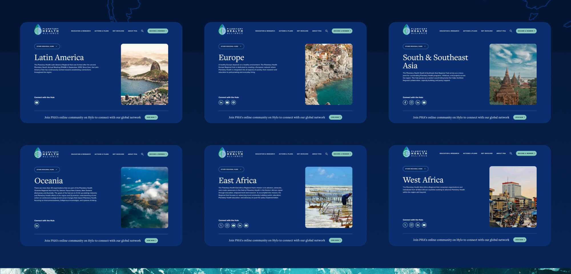 collage of PHA's regional hub pages
