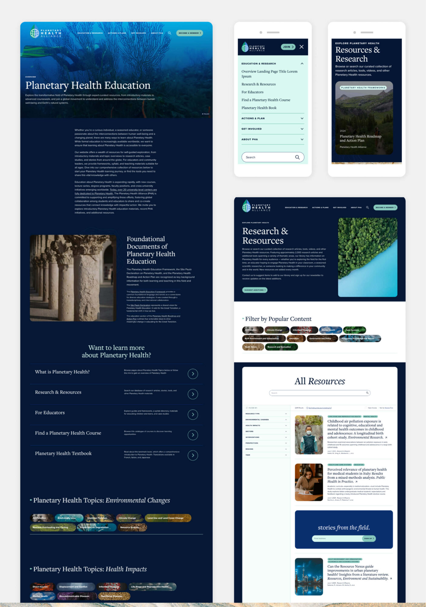 collage of multiple pages of the website