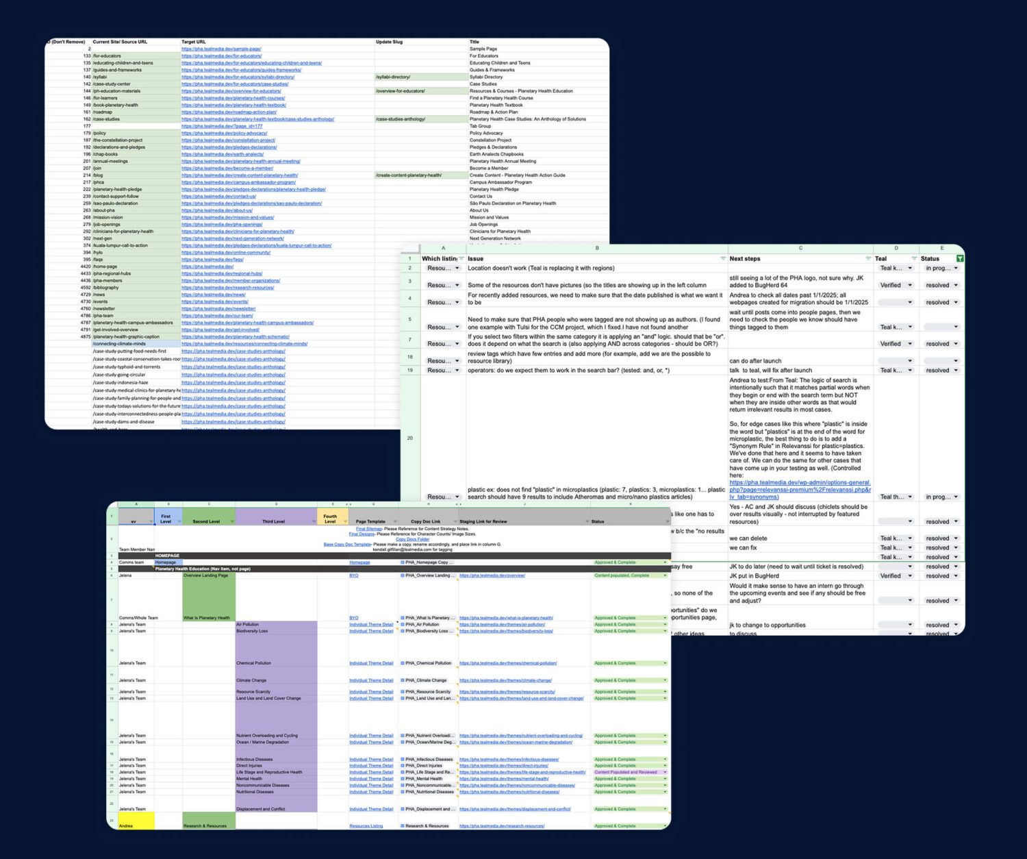 collage of spreadsheets used for content migration