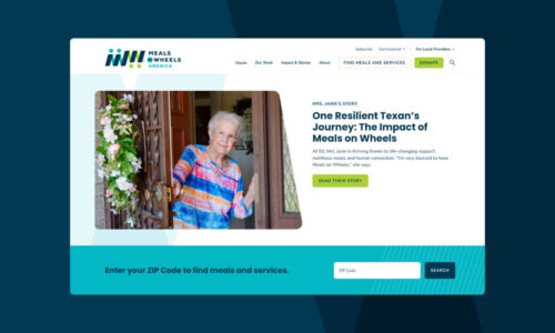 The homepage hero of the refreshed Meals on Wheels public-facing website.