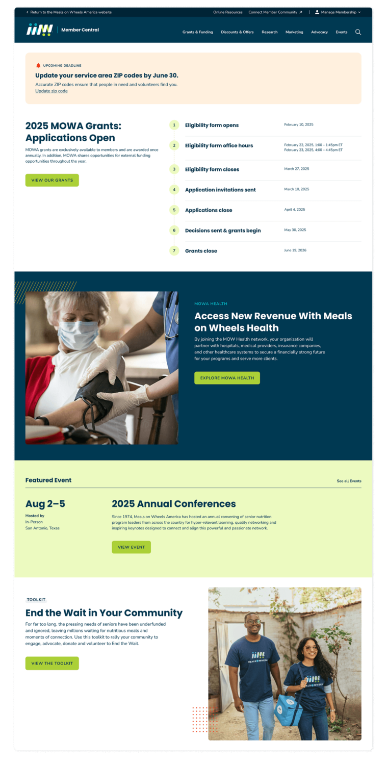 A selection of components displayed on the Member Central website's homepage.