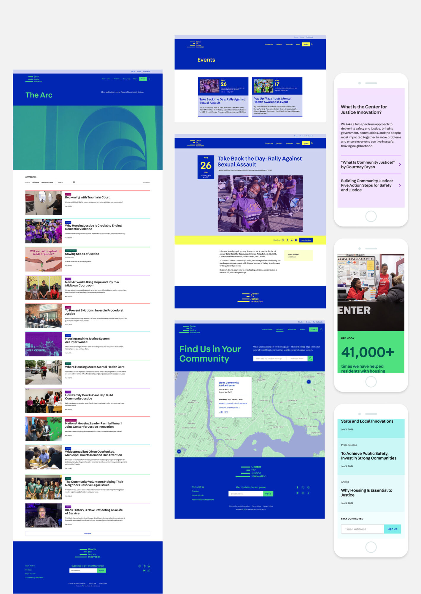 Collage of CJI web page and mobile designs