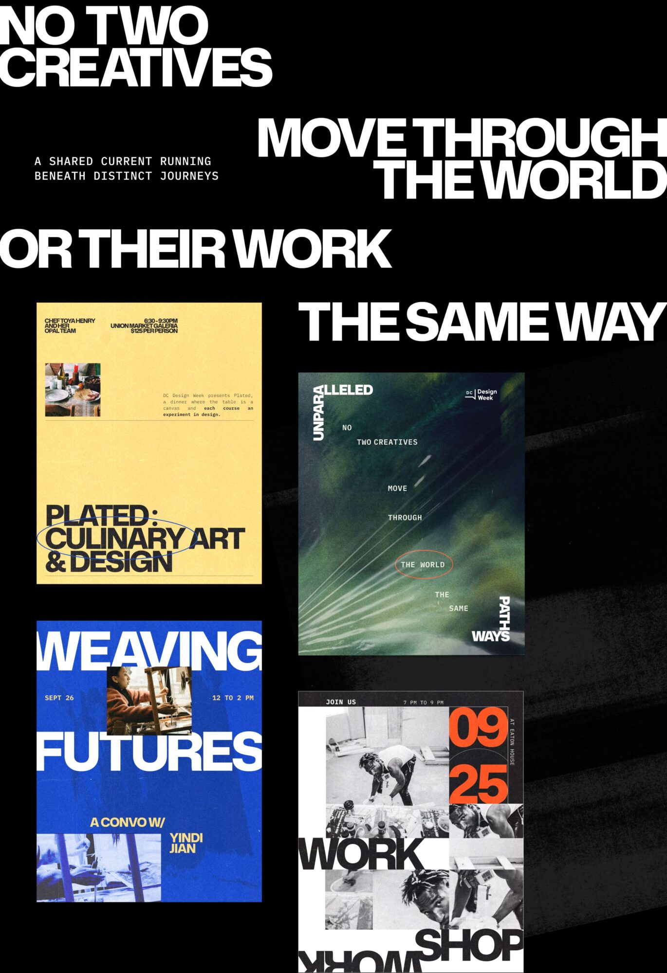 Large collage of DC Design Week social graphic designs and large type that reads, 