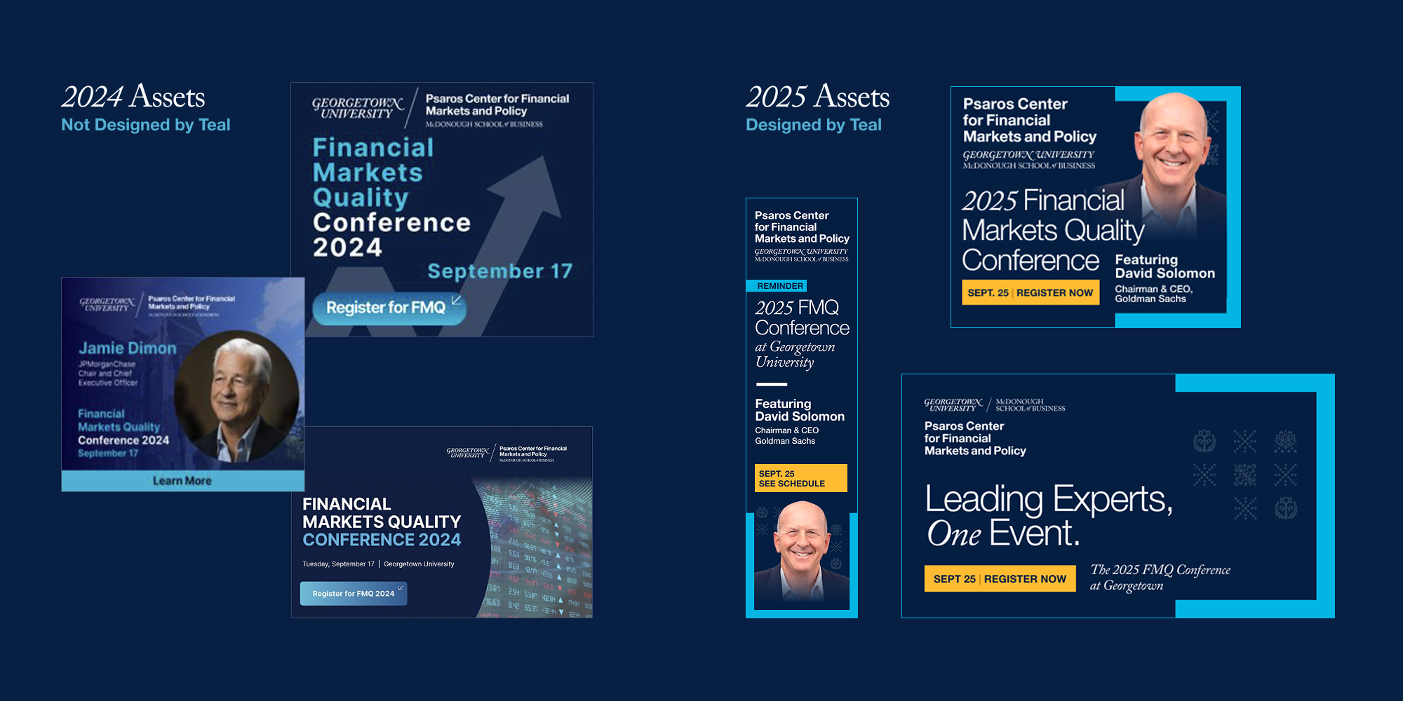 Collection of FMQ 2024 ads before teal and after for 2025