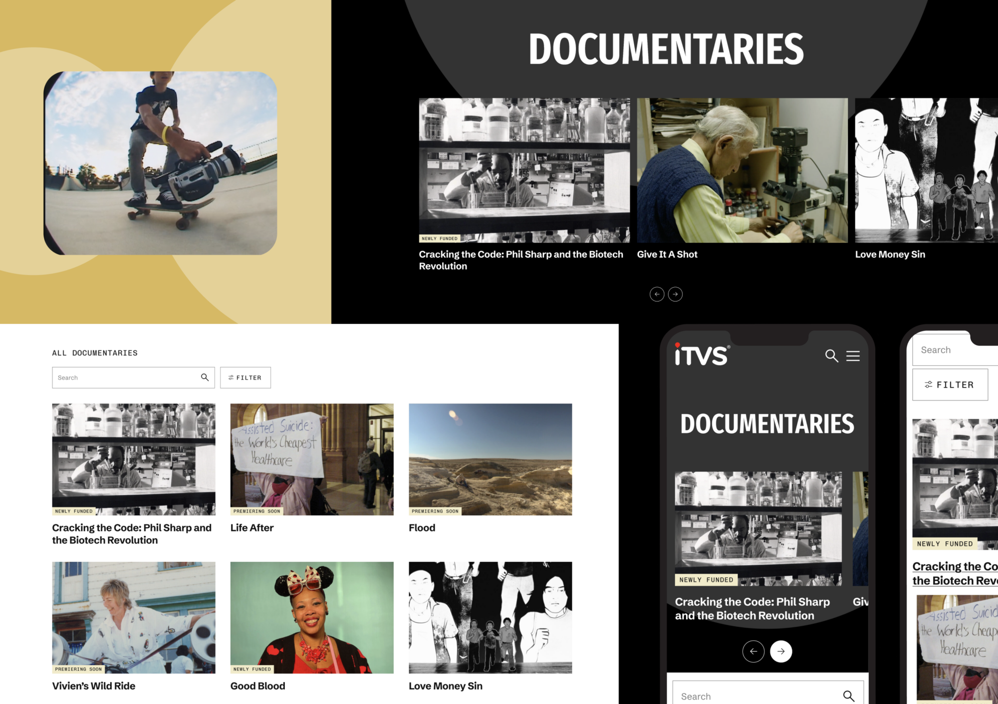 Collage of desktop and mobile elements from the ITVS website