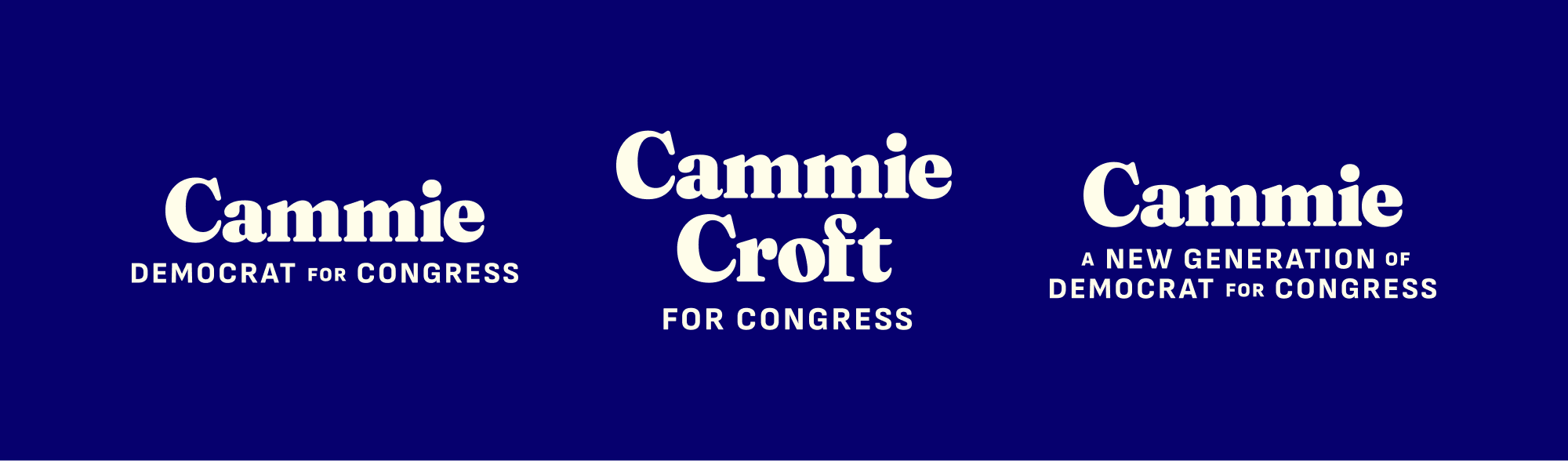 Variations of the Cammie logo: Cammie Democrat for Congress, Cammie Croft for Congress, and Cammie A New Generation of Democrat for Congress