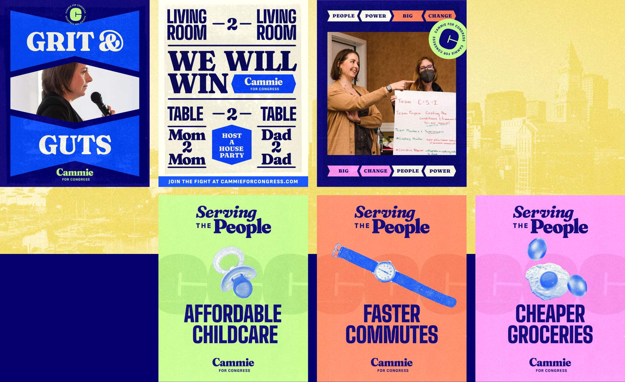 A collection of Cammie for Congress social post designs