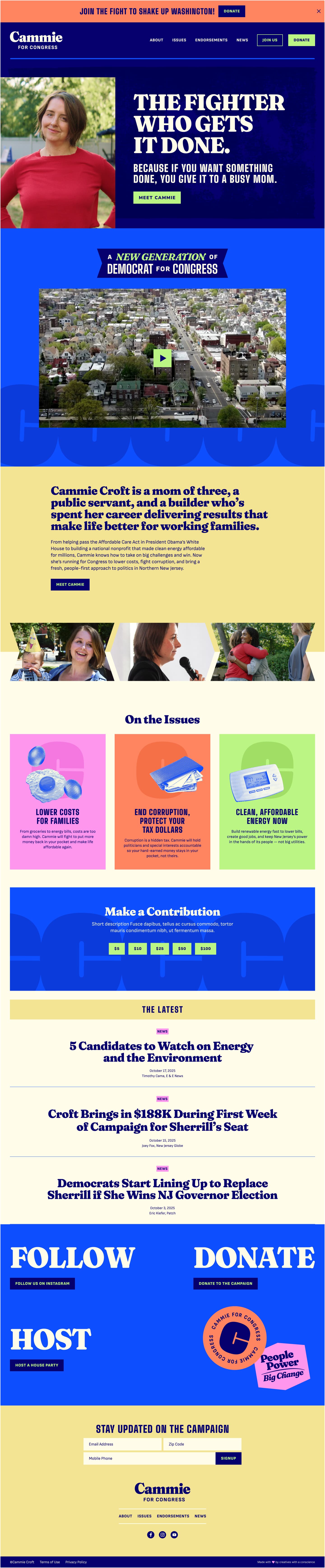Cammie for Congress homepage design
