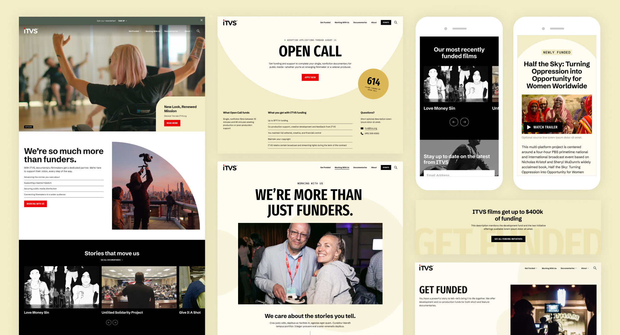 Collage of desktop and mobile screens from the redesign