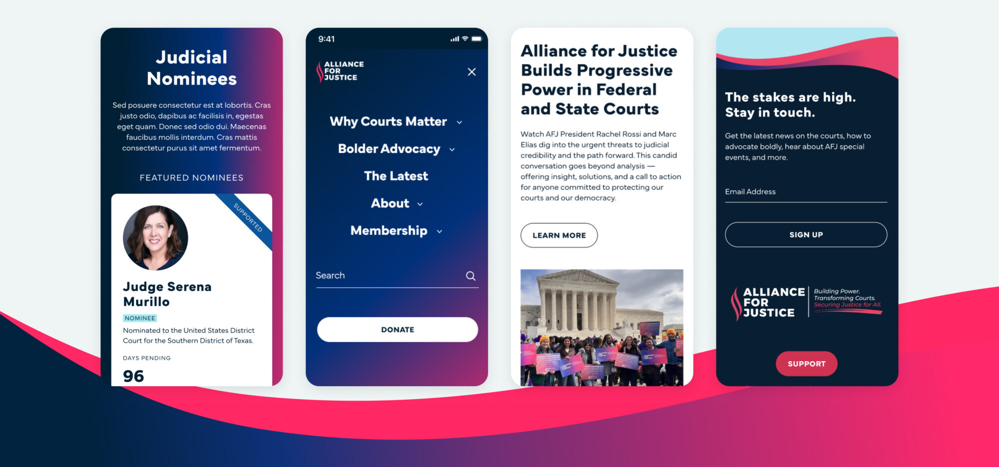 Mobile designs from the Alliance for Justice Website