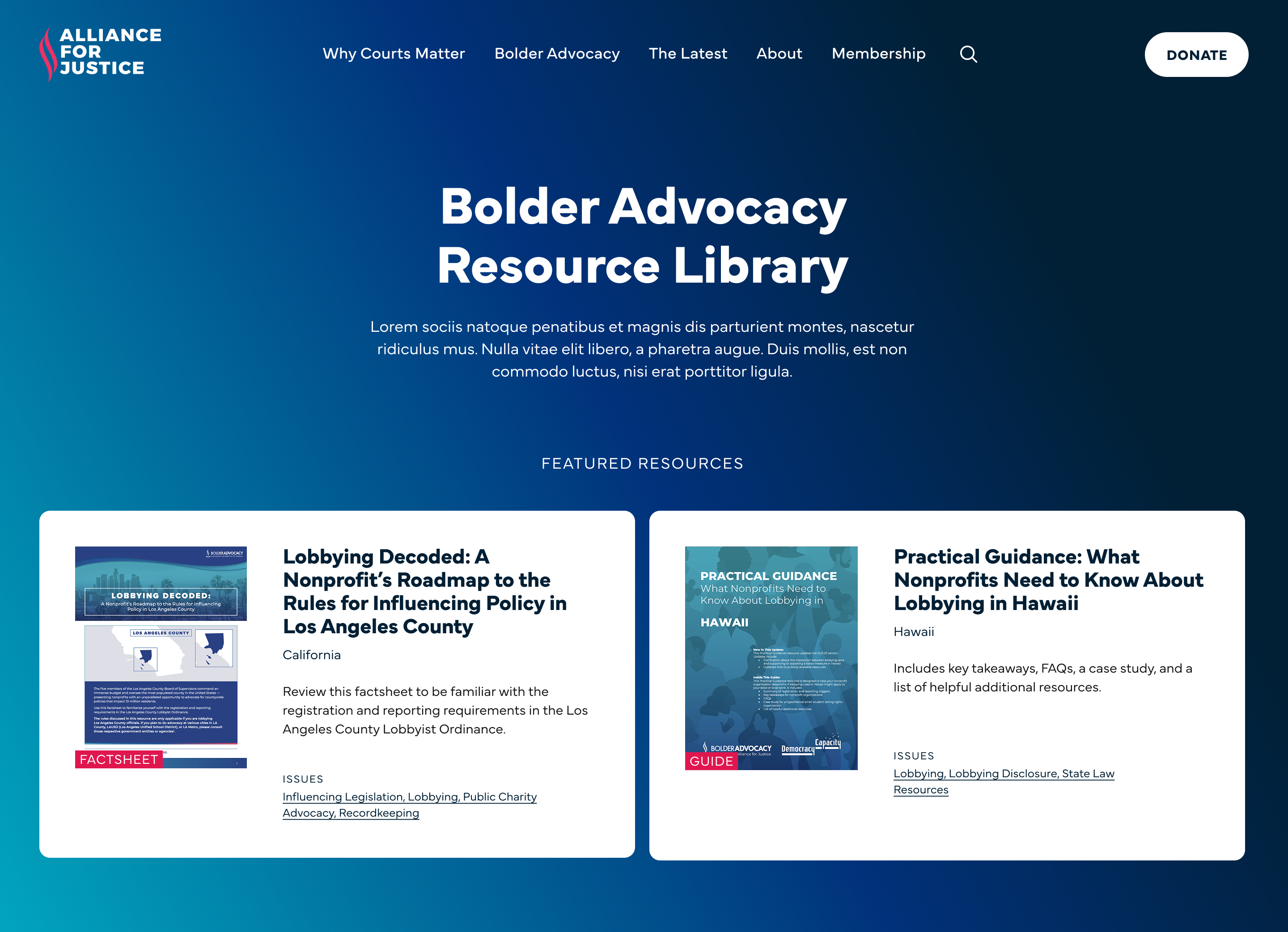 Alliance for Justice resource library highlights