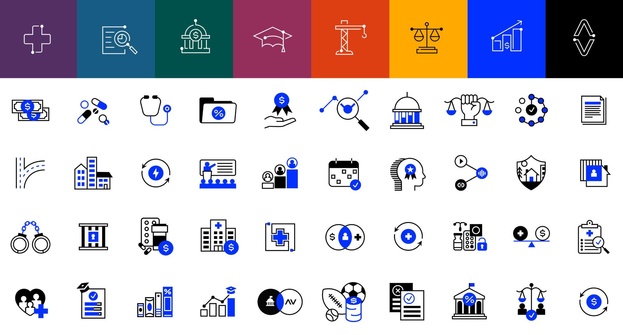 Large collection of AV's primary and secondary icon library.