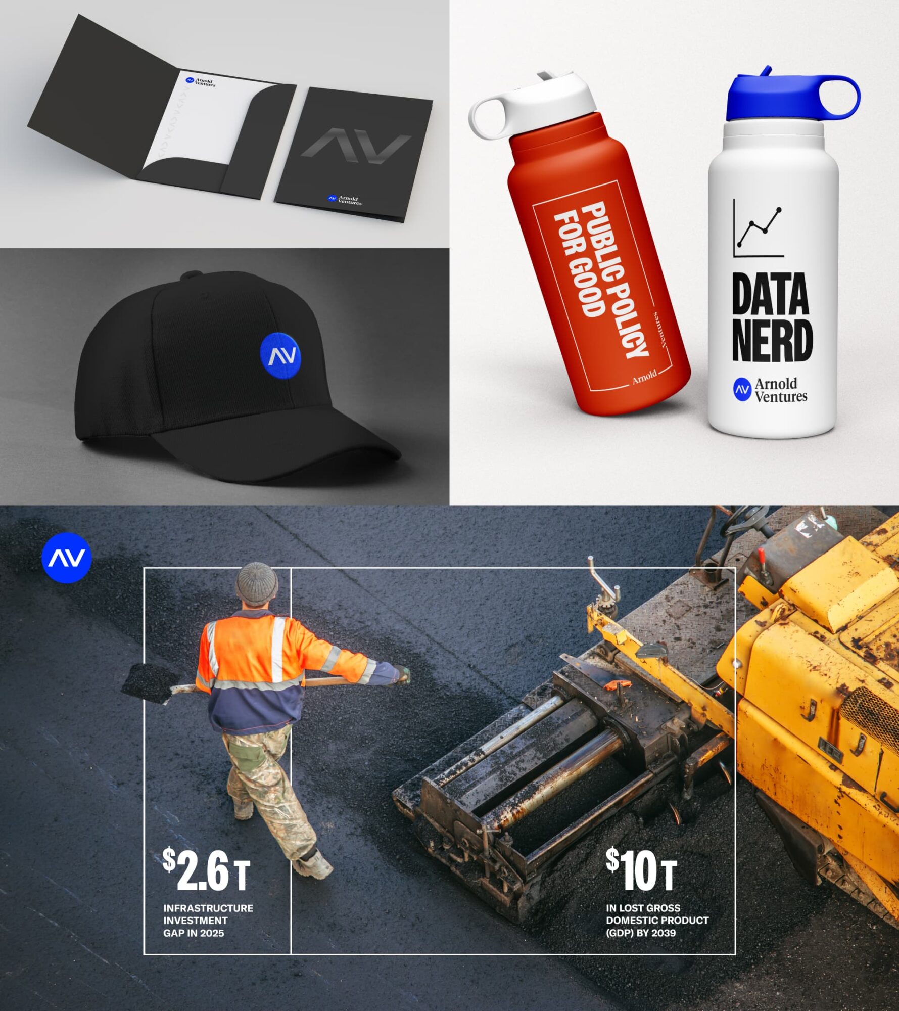 Showcasing AV swag design and stationary, as well as a storytelling infographic.