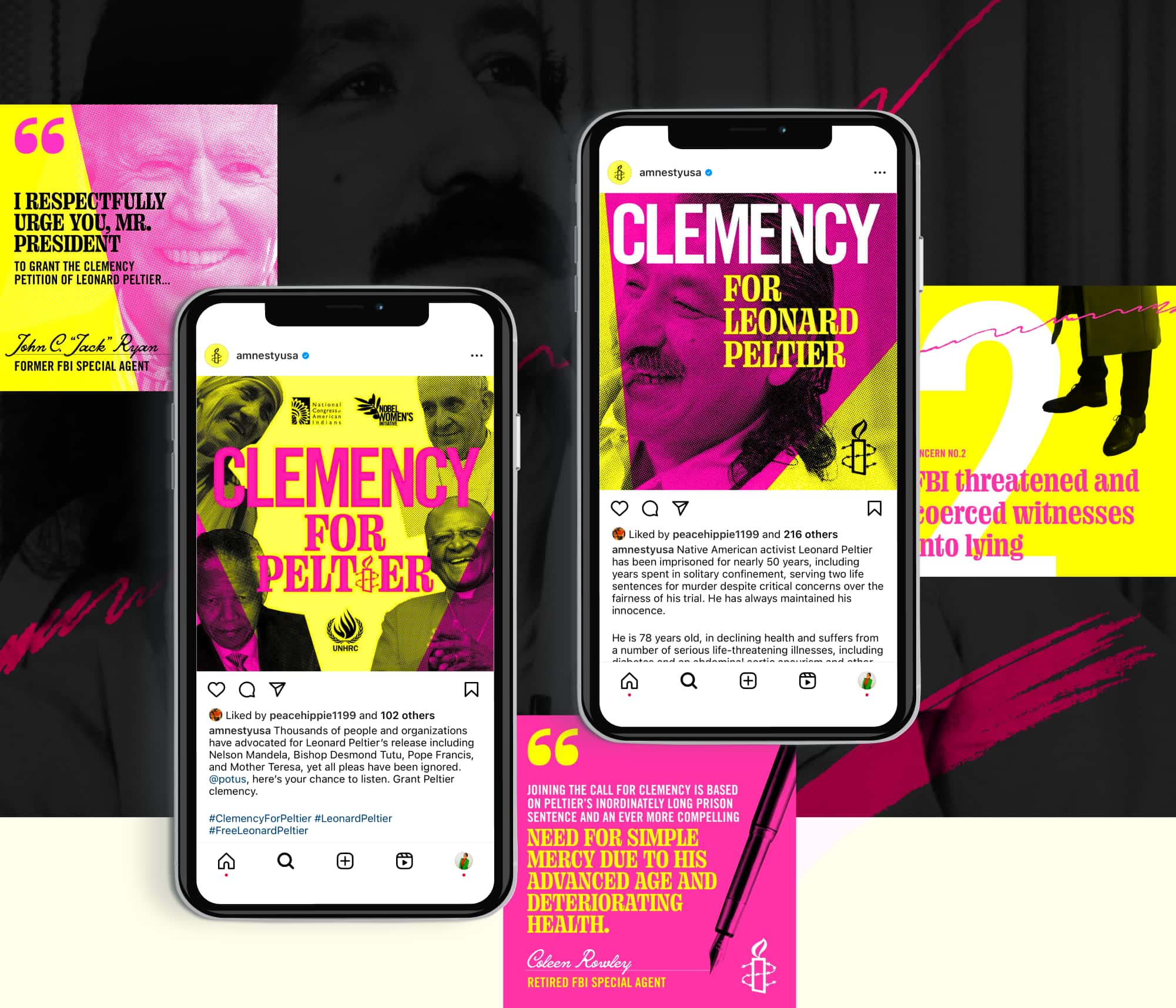 Collage of Instagram design for Leonard Peltier campaign