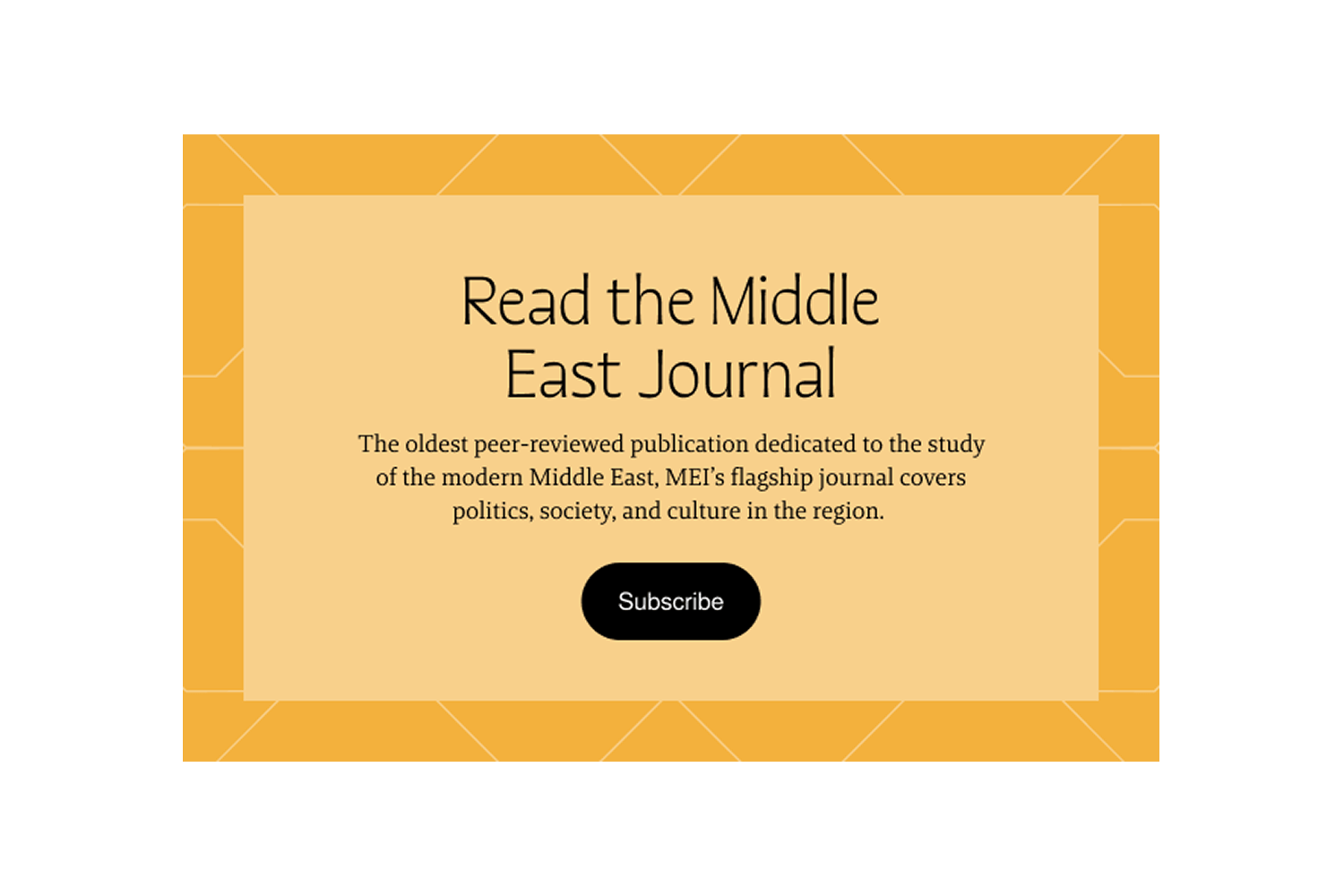 Callout banner promoting the Middle East Journal with a brief description and a subscribe button.