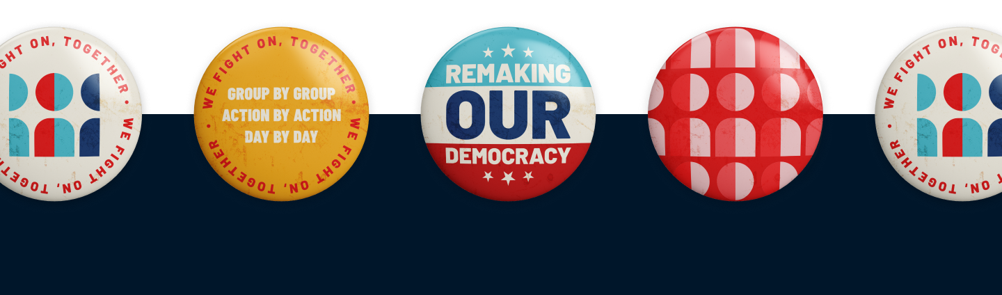 five pins in a row showcasing advocacy, reading 