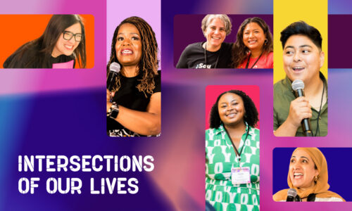 Thumbnail image showing interwoven women in multicolored shapes for Intersections of our Lives