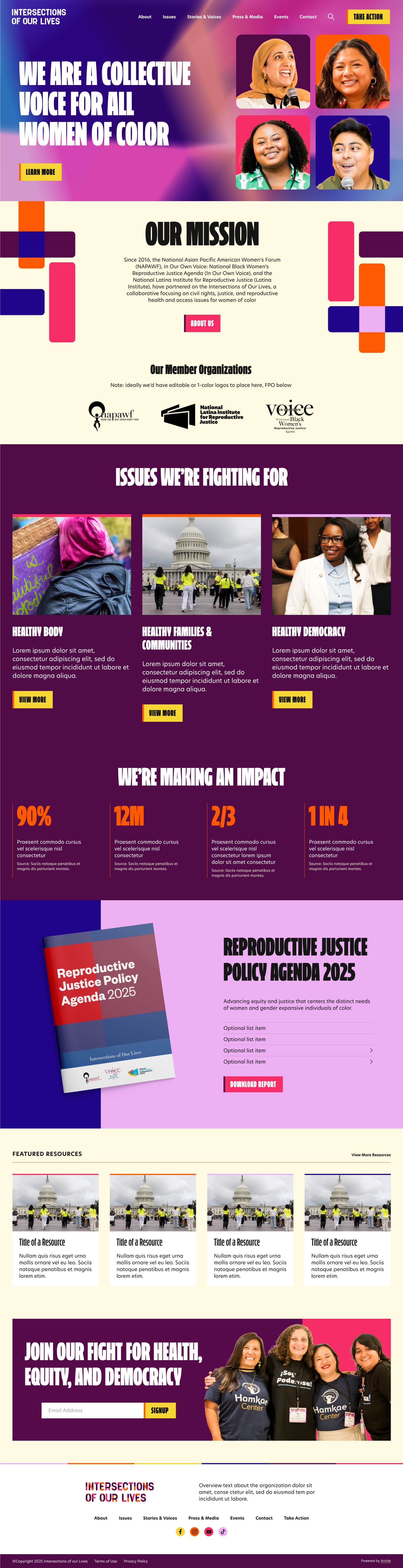 Full design of the Intersections of our Lives home page