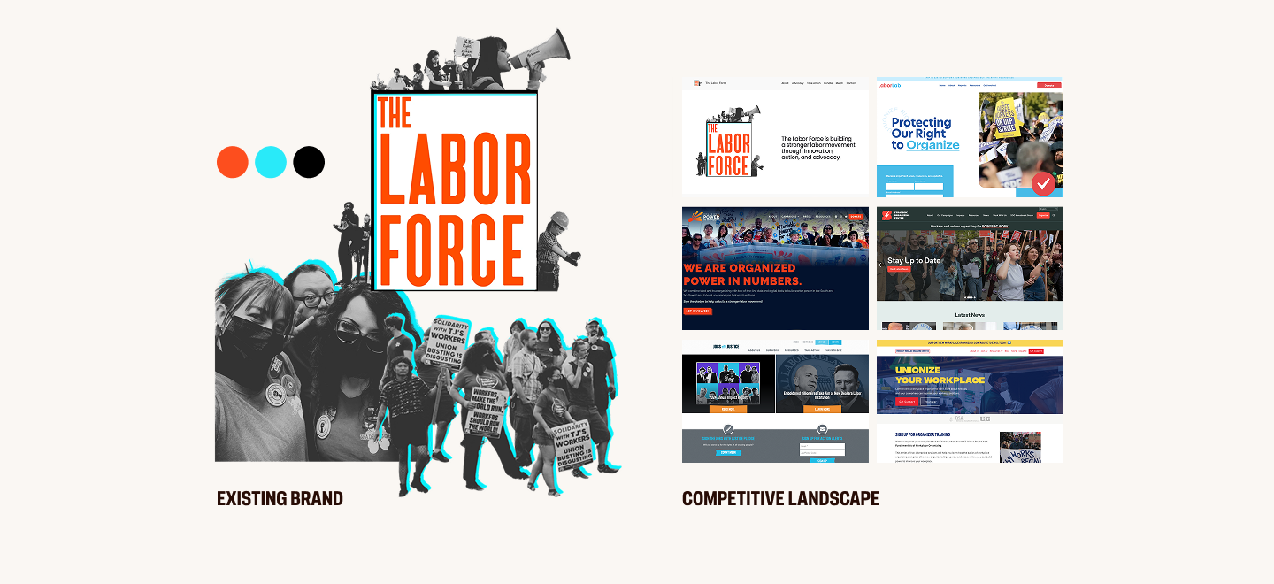 Collage of the existing Labor Force brand next to the competitive landscape