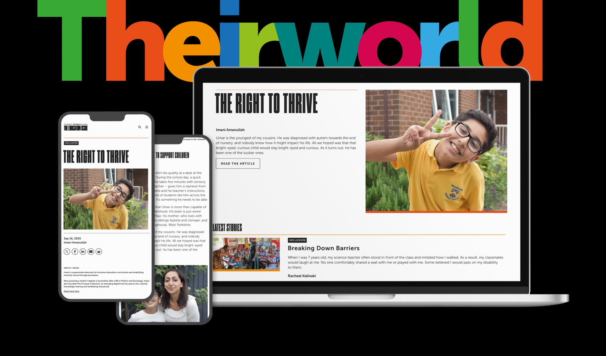 Collage of desktop and mobile stories for the Education Issue