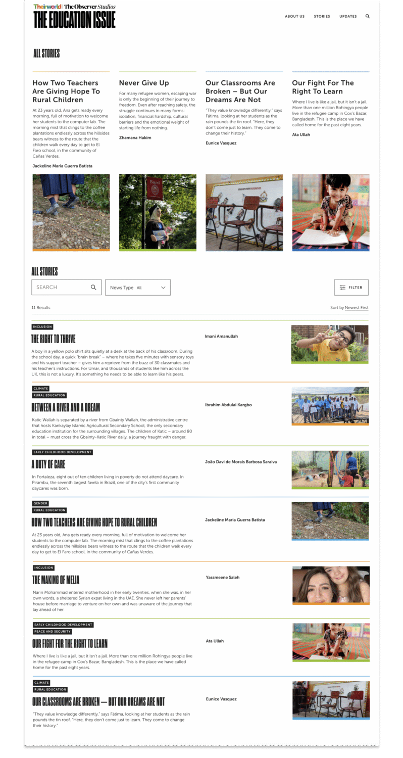 the Education Issue desktop story listing