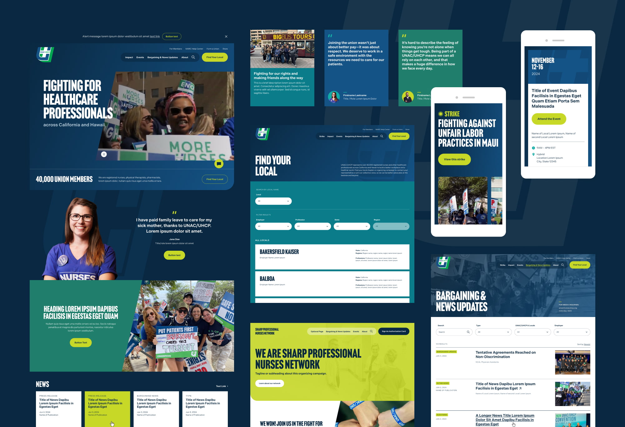 Collage of desktop and mobile designs of the new website