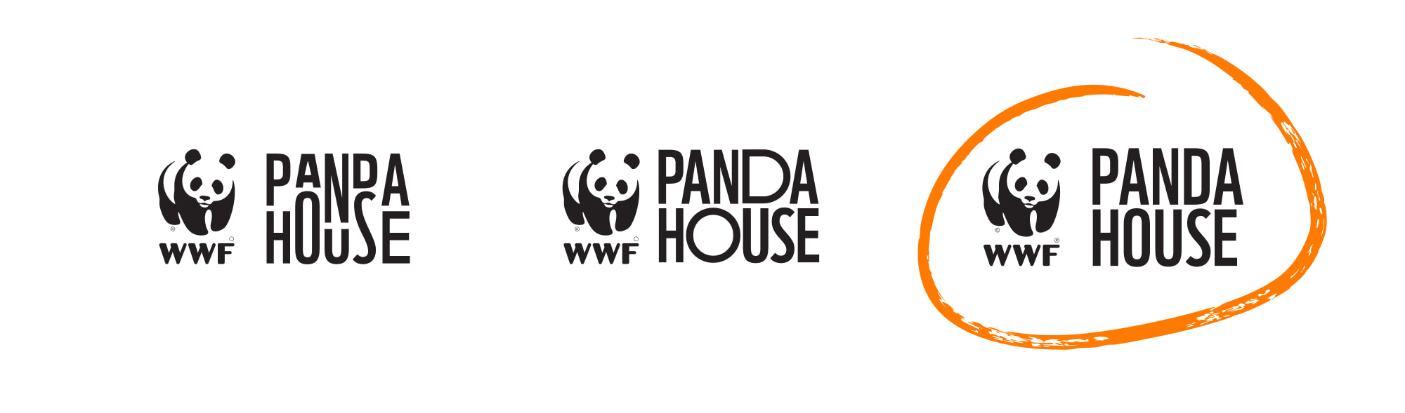 Three logo options for WWF Panda House with the selected logo circled