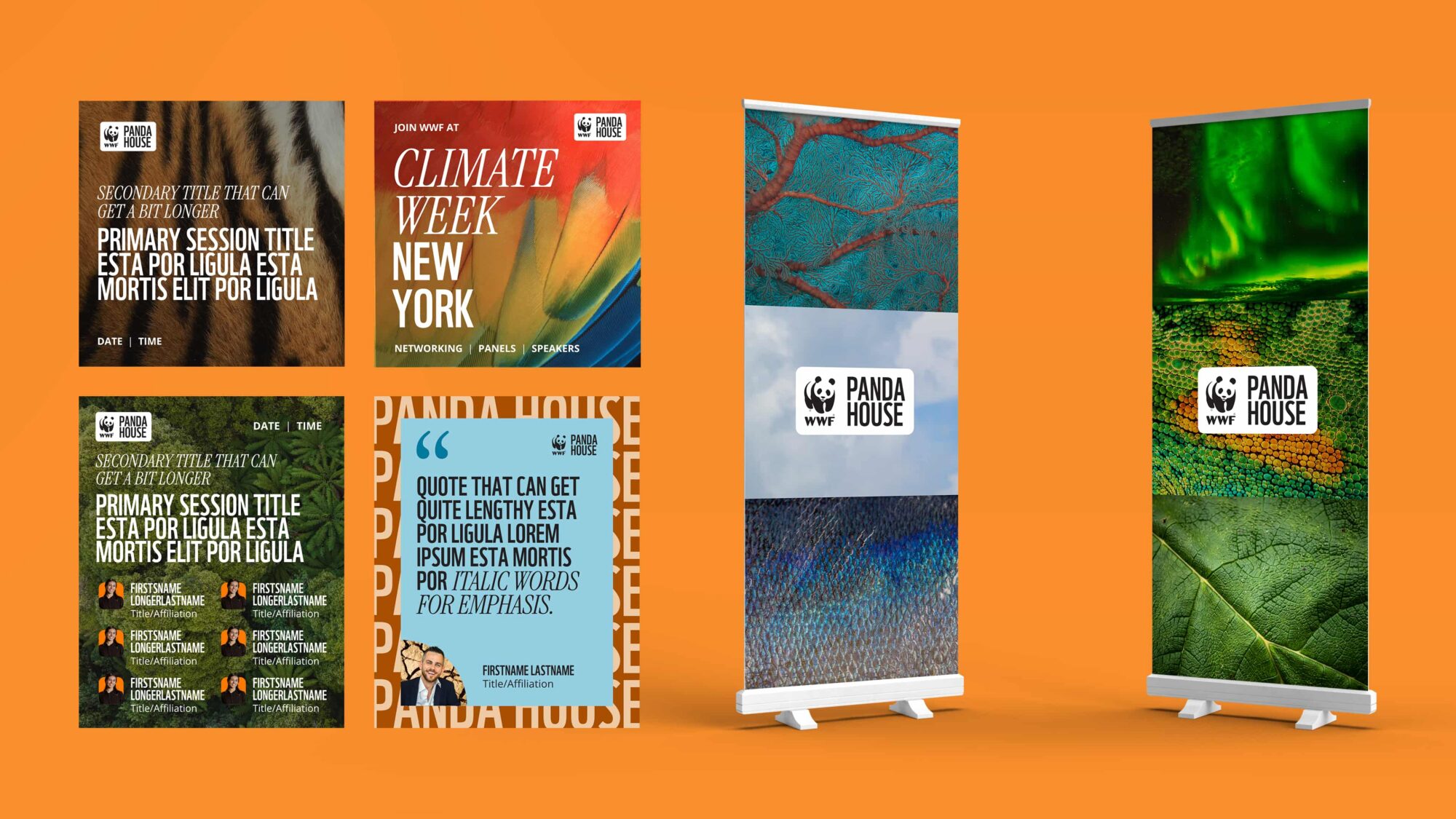 Collection of templates and physical printed stand up banners